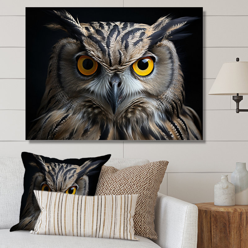 Chouette, reproduction d'art sur toile, portrait d'un oiseau blanc noir, H 30 po x l 40 po x P 1,5 po, Toile tendue