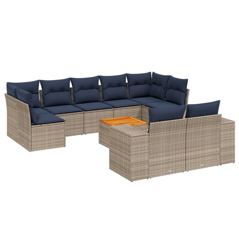  Ensemble de canapé de patio 10 pièces avec coussins en rotin de polyester gris