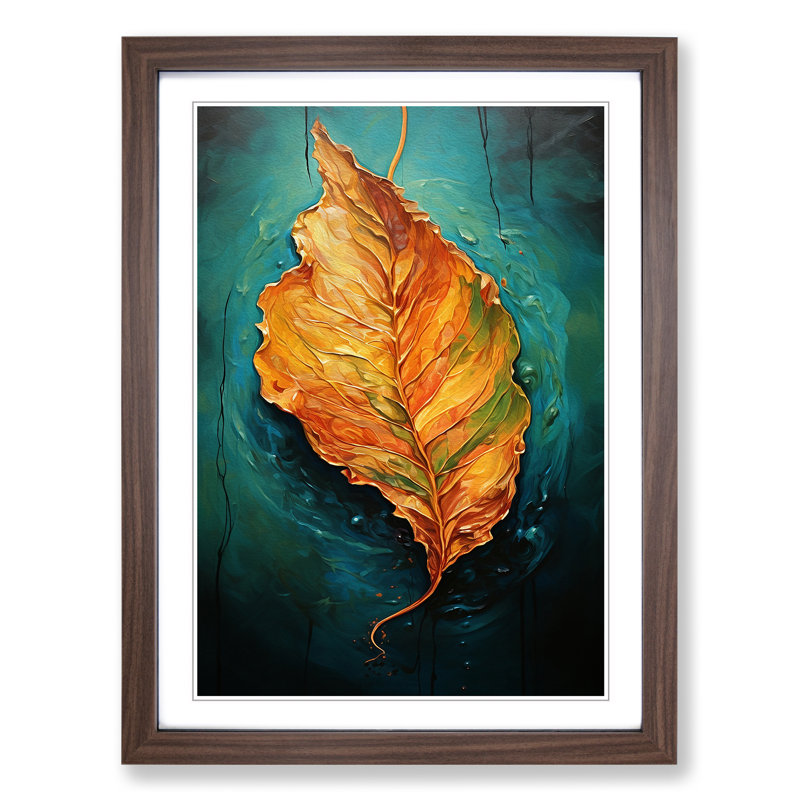 Leaf Action Painting Art - Framed Print, Walnut Framed, 64cm H x 46cm W x 2cm D