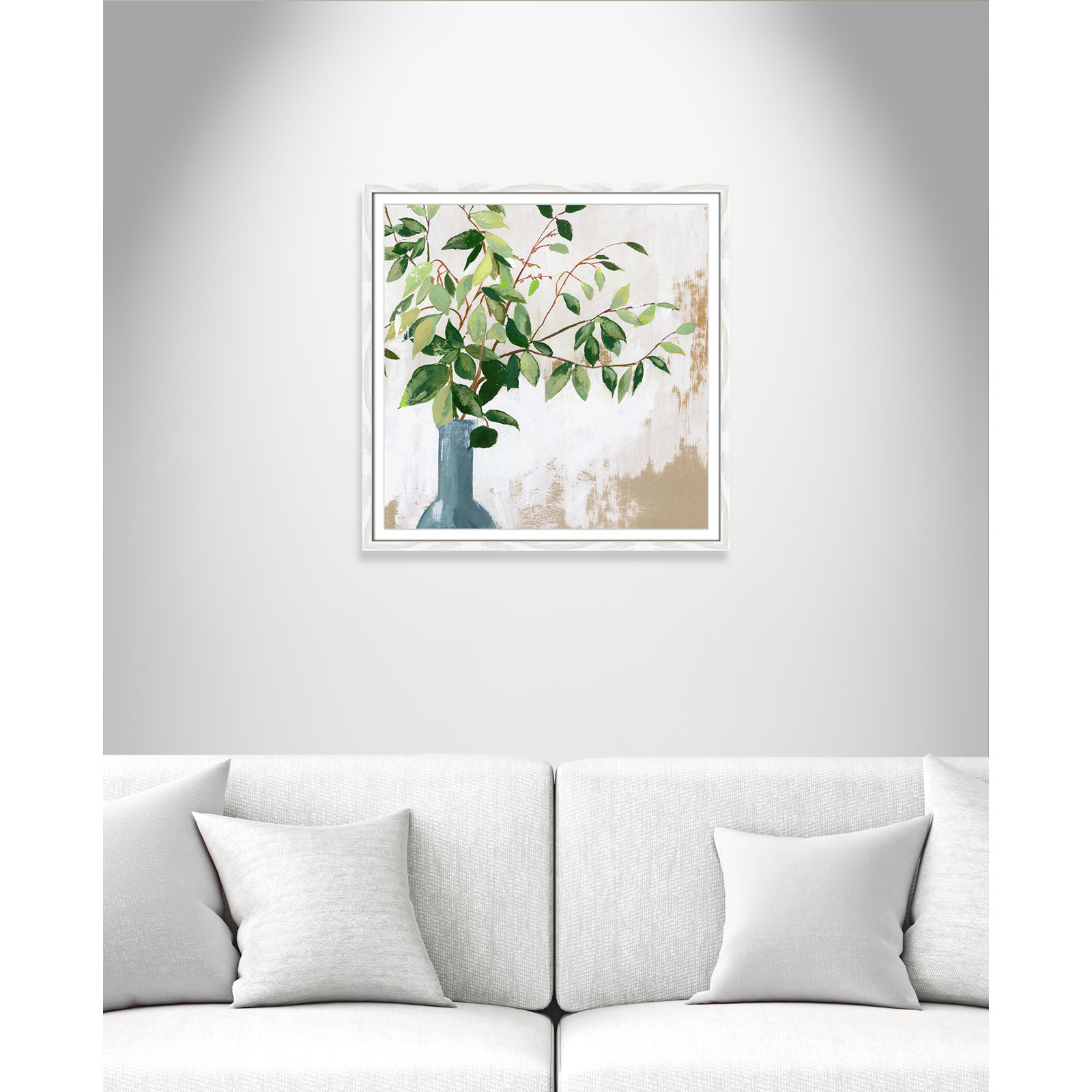 Green Fall Leaves by Asia Jensen - Picture Frame Painting, 23.5" H x 23.5" W x 0.75" D, White Framed