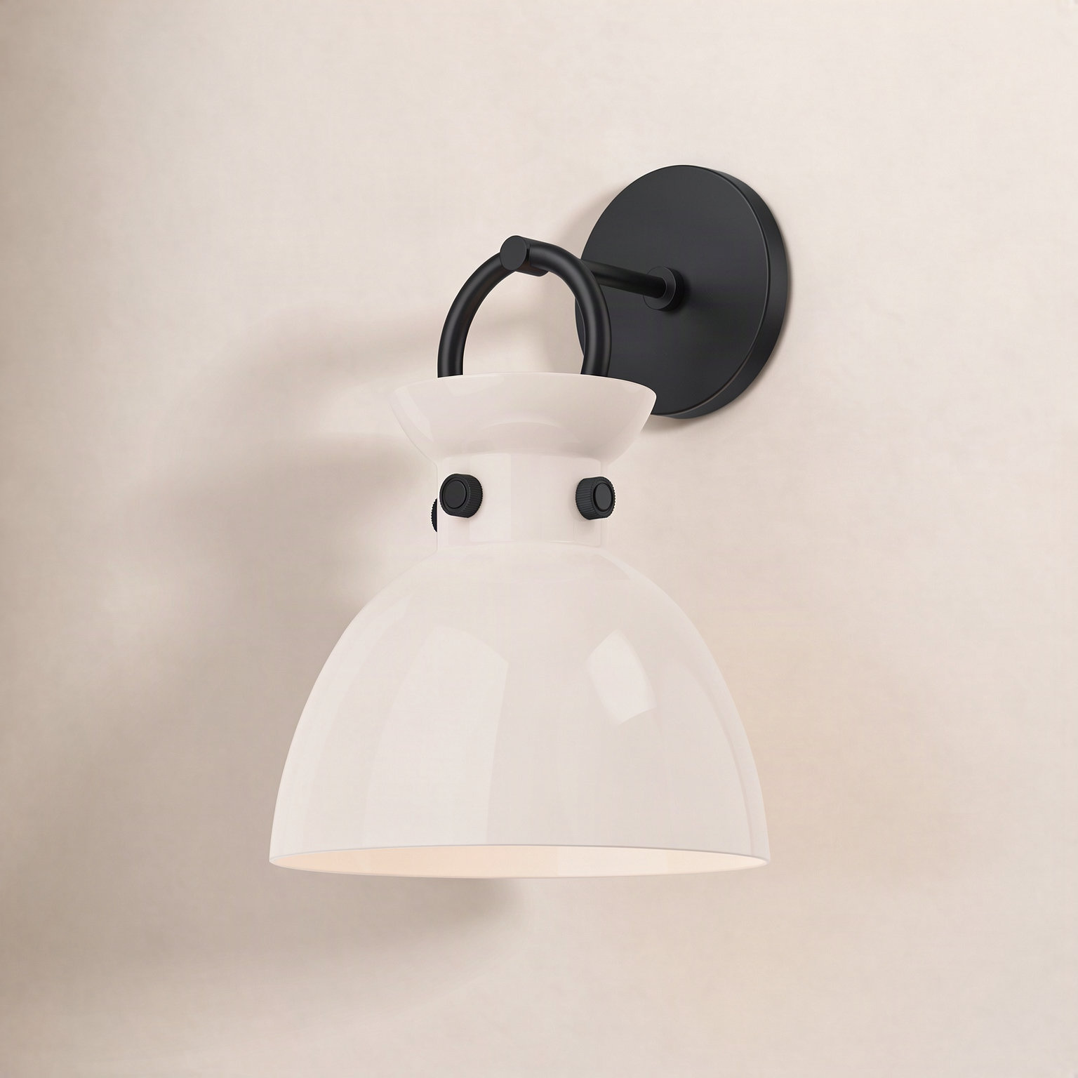 Tinka Single Light Glass Dimmable Armed Sconce, Matte Black, Glossy Opal