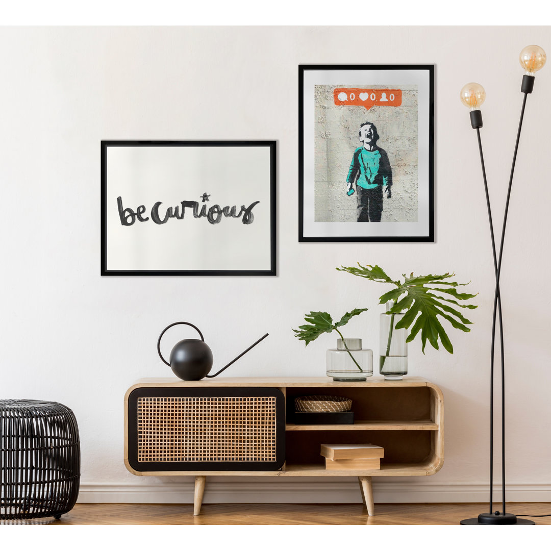 Social Media Boy Banksy Graffiti Street - Single Picture Frame Print