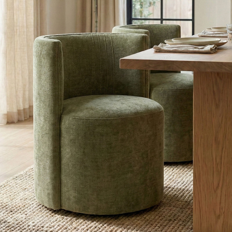 Chaises de salle à manger rembourrées avec roulettes cachées, Vert