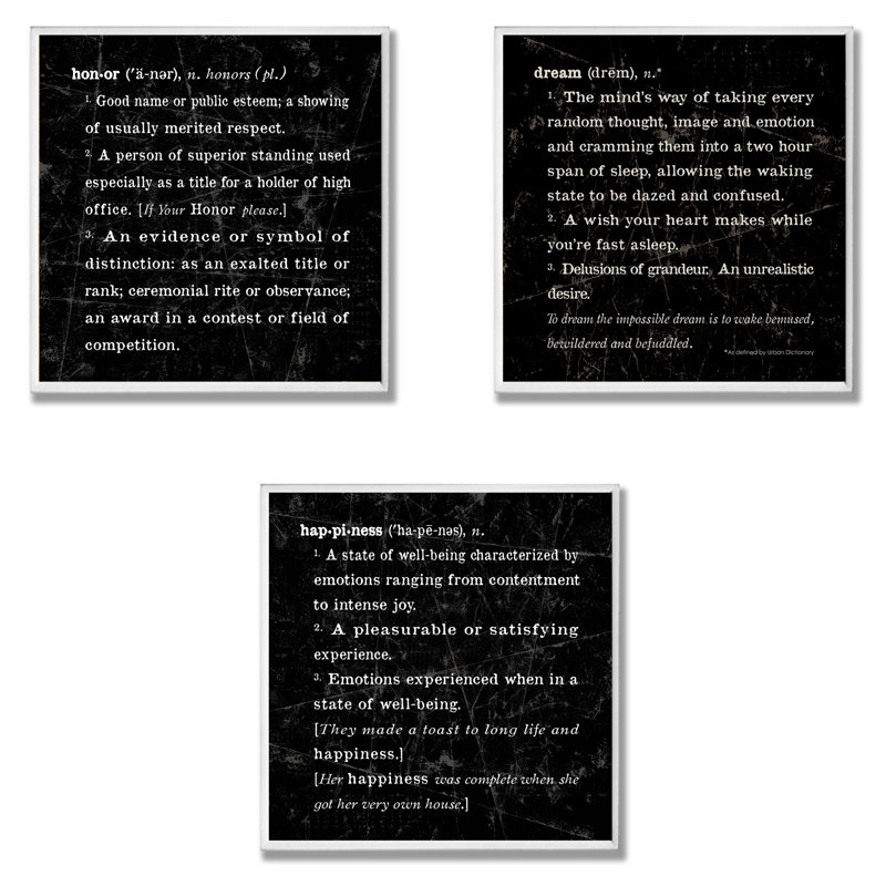 Ensemble de tableau noir murales pour la définition de rêve et de bonheur 3 pièces