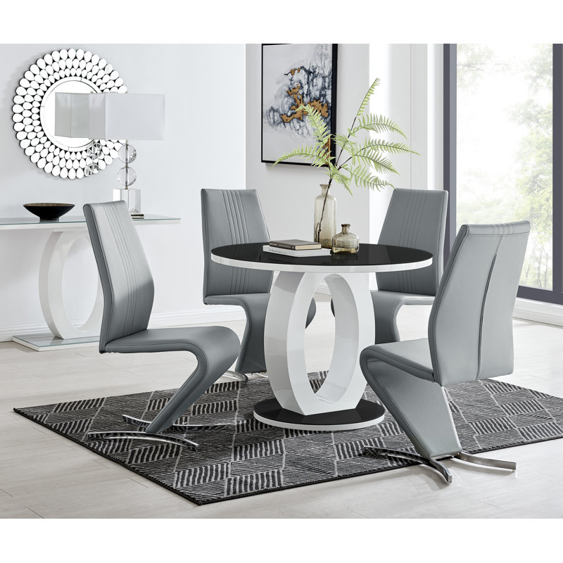 Scottsmoor Modern Halo Seat Round Dining Table Set - 4 Luxury Modern Dining Chairs, Grey, 75Cm H x 100Cm W x 100 Cm D, Grey