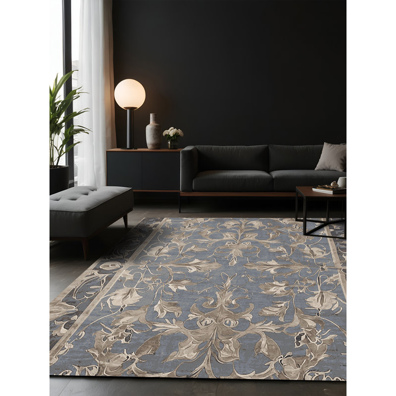 Tapis gris soyeux et moelleux, Rectangle 7 pi x 9 pi