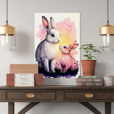 Canvas Wall Art Mama Bunny And Baby Bunny, Cute Animal Print-2 Vintage Poster Print Home Decor