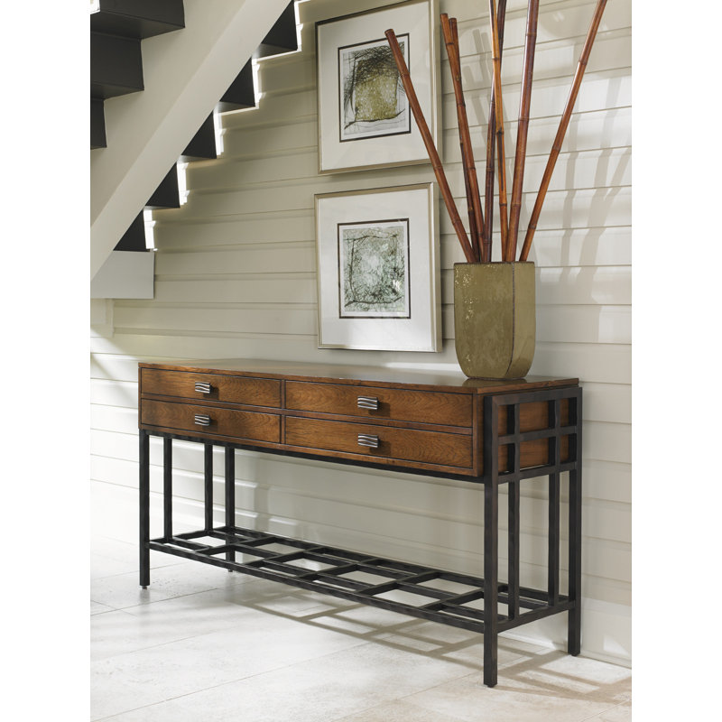 Transitional Brown 68'' Wooden Sideboard with Hammered Metal Base