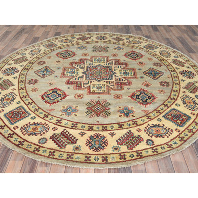 8'0" x 7'9" New Hand Knotted Yellow Wool Round Oriental Rug - MOA10282712