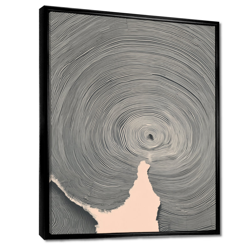 Spirale gris Rift sur glissade sur bois - art mural minimaliste sur toile, art mural encadré gris minimaliste, Cadre flottant