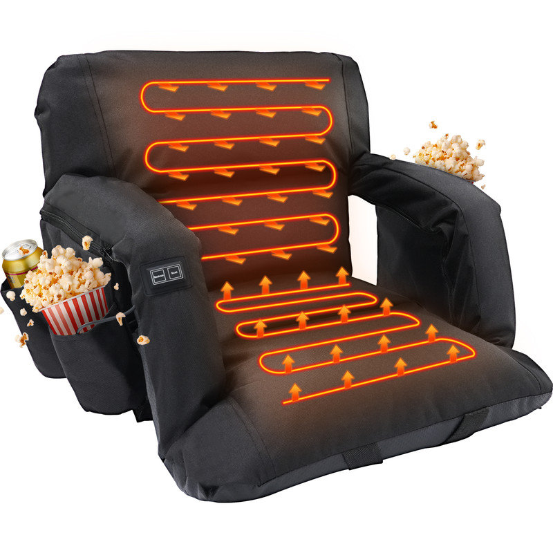 Ensemble de 2 sièges chauffants pour stade de massage avec soutien dorsal, 3 niveaux de chaleur USB, 6 positions d'inclinaison