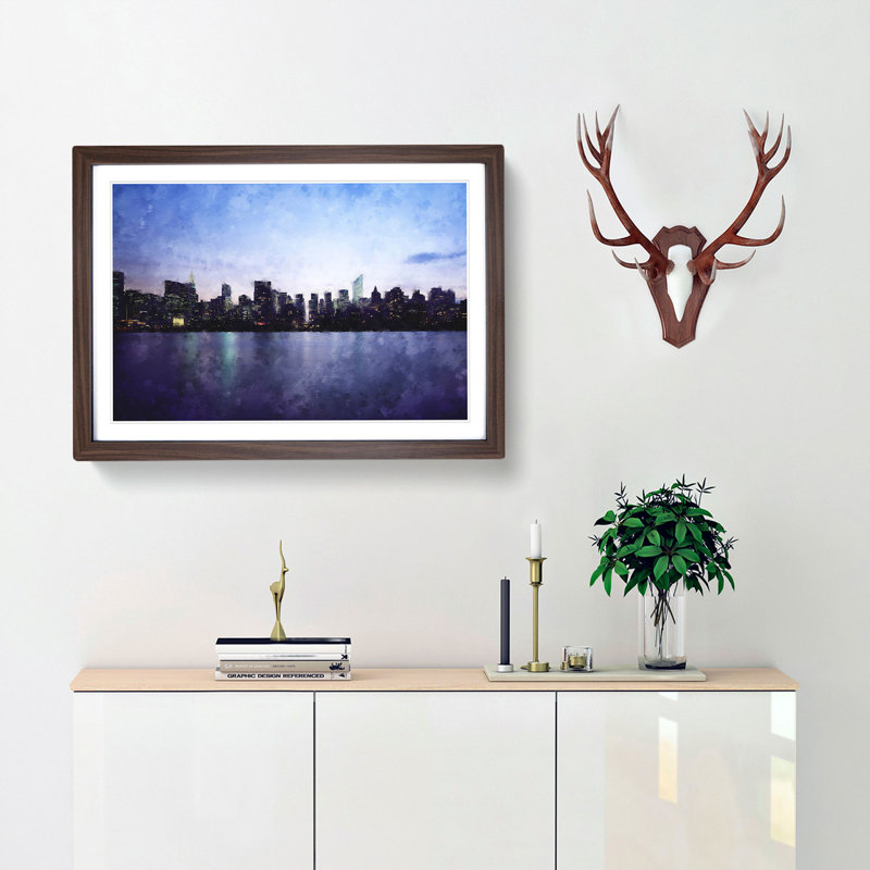 Night Skyline of New York - Picture Frame Graphic Art Print, Walnut Framed, 24cm H x 33cm W x 2cm D