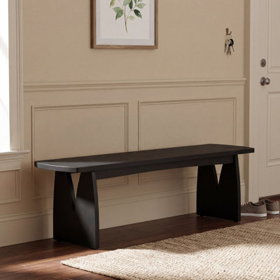 Banc de salle à manger en bois noir L 62,99 po x l 14,96 po x H 18,11 po avec pieds en V en acacia massif