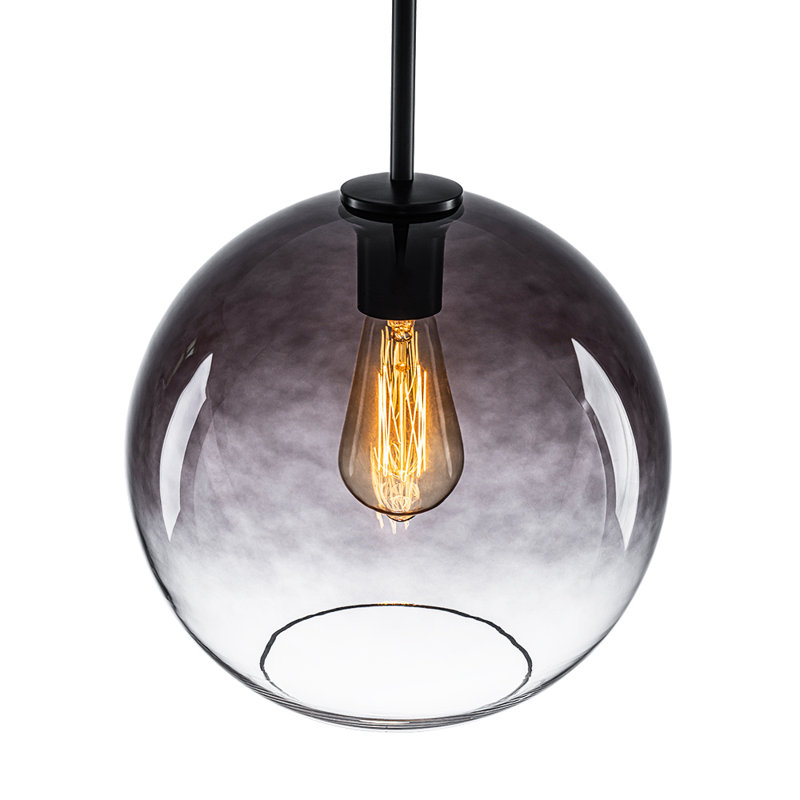 Honorius 1-Light Glass Globe Single Pendant, Matte Black, Gradient Gray