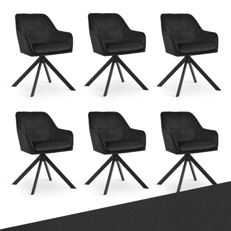 Modern Fabric Swivel Upholstered Dining Chair With Arm, Black Velvet