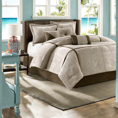 Cozy 7 Piece Bedding Sets, Polyester King Taupe Modern Home Comfort