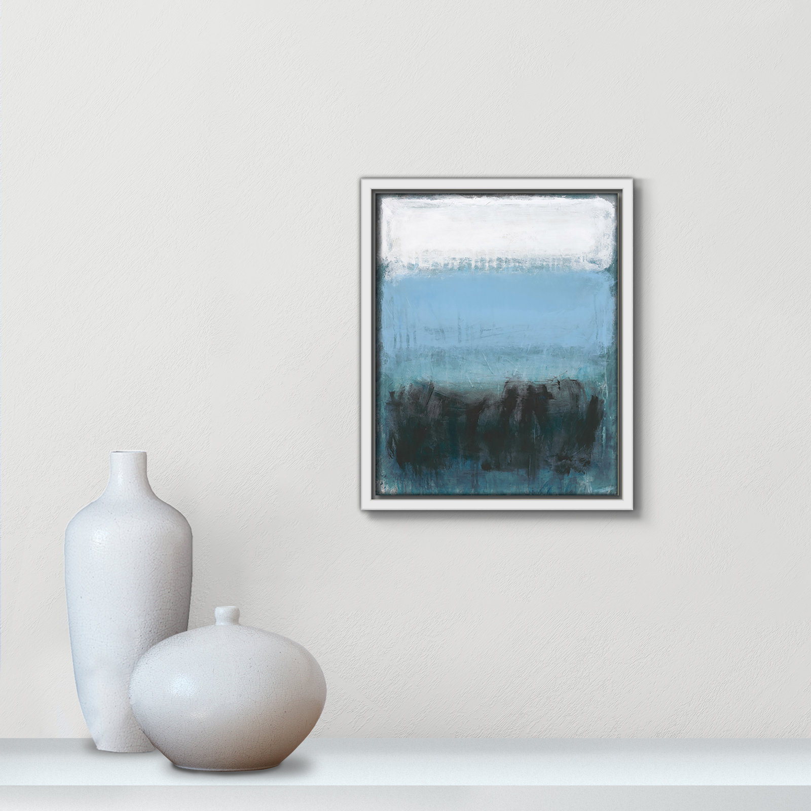 Arboles "Coastal Nightfall" Painting by Filippo Ioco, 11.5" H x 9.5" W x 2" D, White Framed Canvas, No Mat