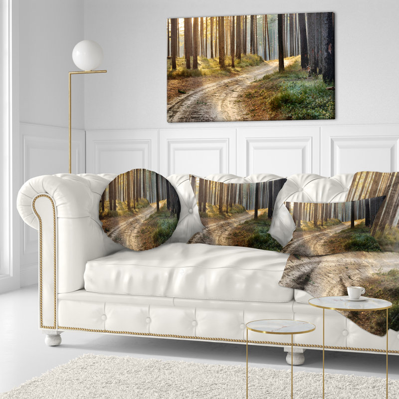Road in Thick Morning Forest - Coussin décoratif à imprimé paysage