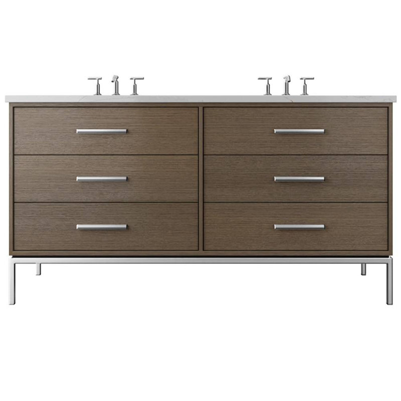 Rift White Double Drawer Bath Vanity, 72", Smoked Modern, Polished Chrome