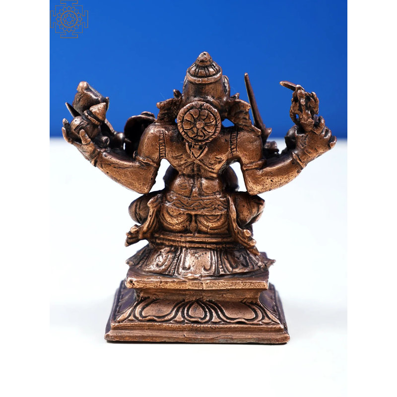 3" Small Copper Eight-Hand Lord Ganesha Statue - Handcrafted Ashtabhuja Cosmic Warrior Sculpture for Home Decor