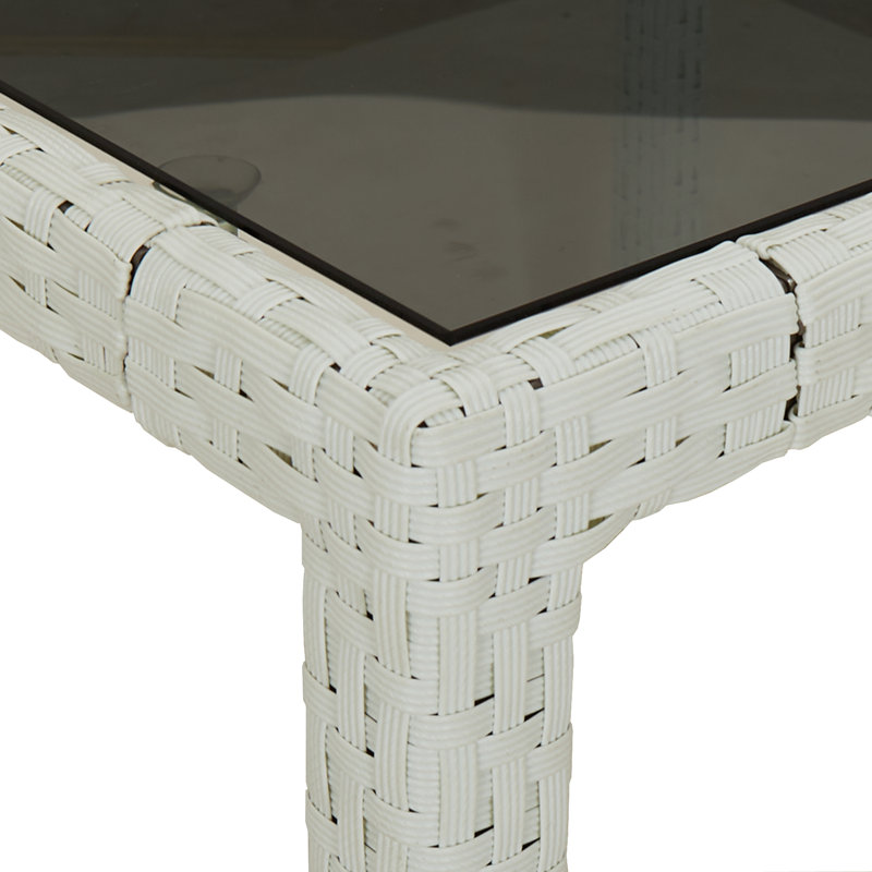 Garden Table Brown Tempered Glass&Poly Rattan Patio Table Multi Colours, White, 75cm H x 150cm W x 90cm D