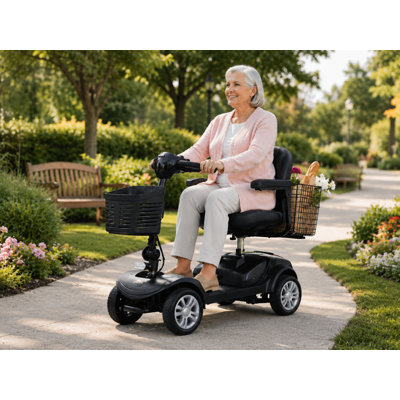 4-Wheel Foldable Mobility Scooter for Seniors, Compact Electric Mobility Scooter with Seat, Basket, LED Lights, USB Port, 10-15 Mile Range, 300 lb Capacity, Black