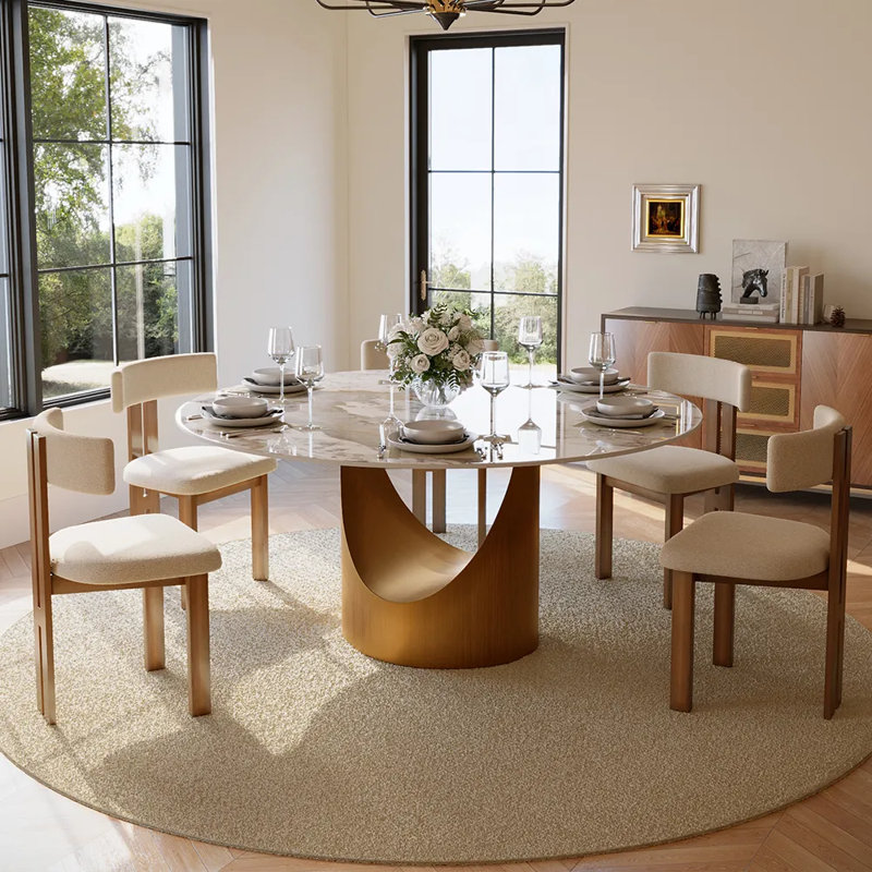 Modern Sintered Stone Round Dining Table with U-shaped Leg, Seats 4 to 6, Kitchen Table for Living Room, Pandora, Bronze
