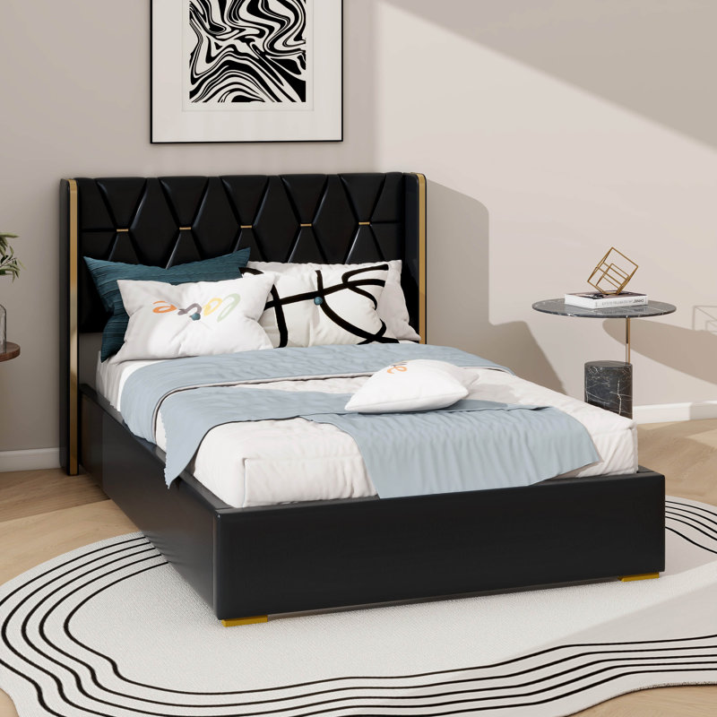 Lit plateforme tapissier Hussing, Noir, Double