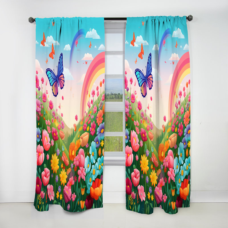 Rideau occultant mauve Butterfles Paradise Rainbow Flowerfield III - Animaux - 1 panneau, L 52 po x L 108 po