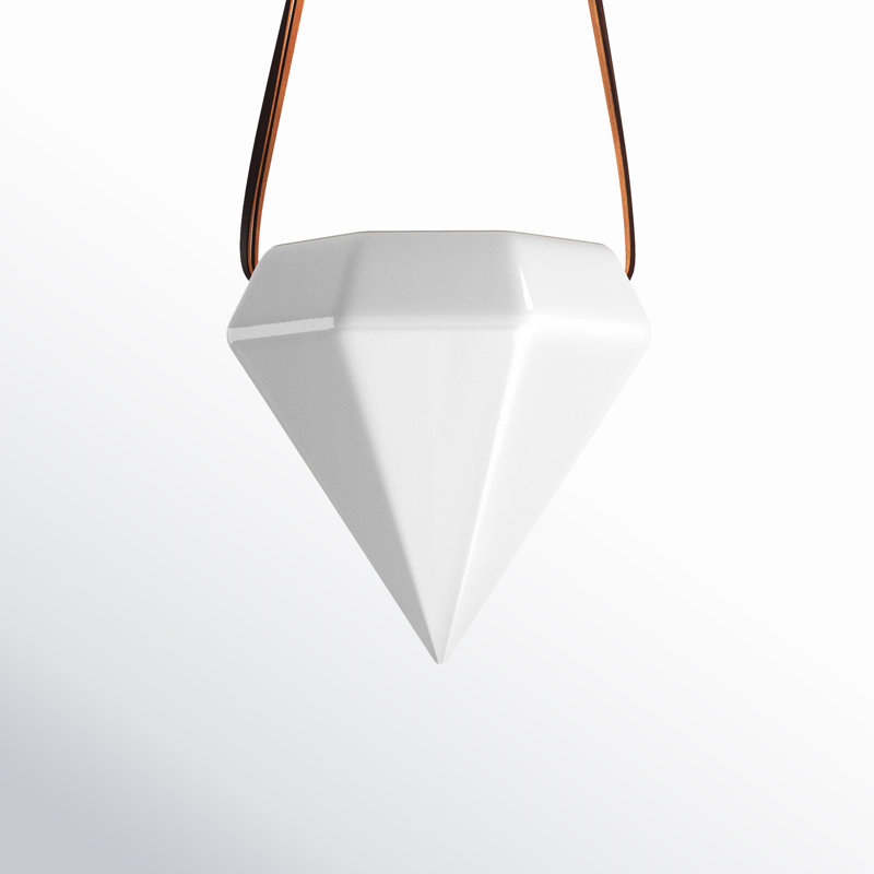 Pot à fleurs suspendu en céramique Guilford Diamond, Blanc lustré