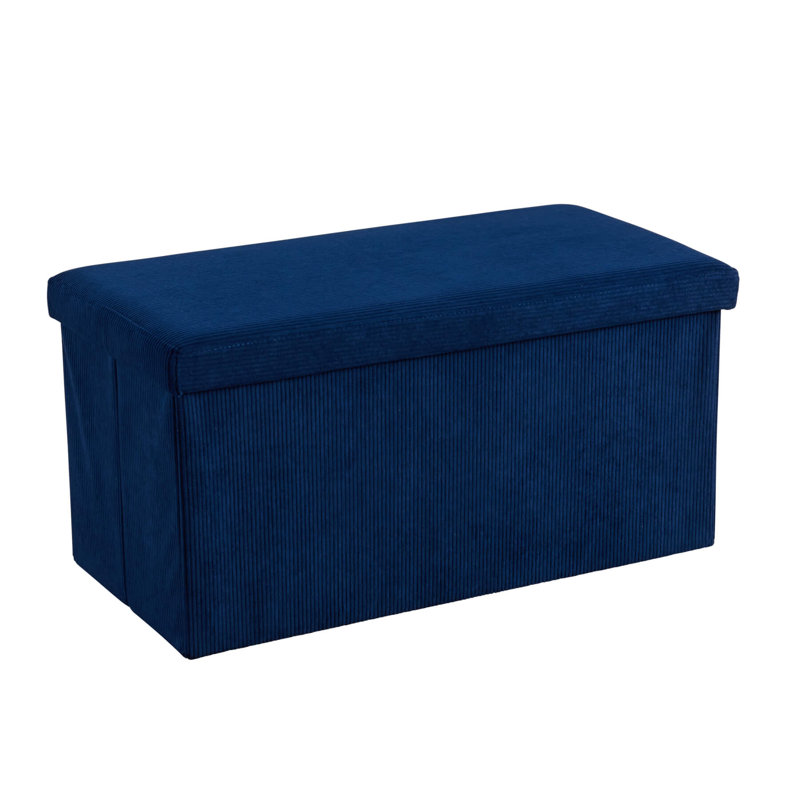Pironi Rectangular 76cm Corduroy Fabric Storage Ottoman, Navy Blue