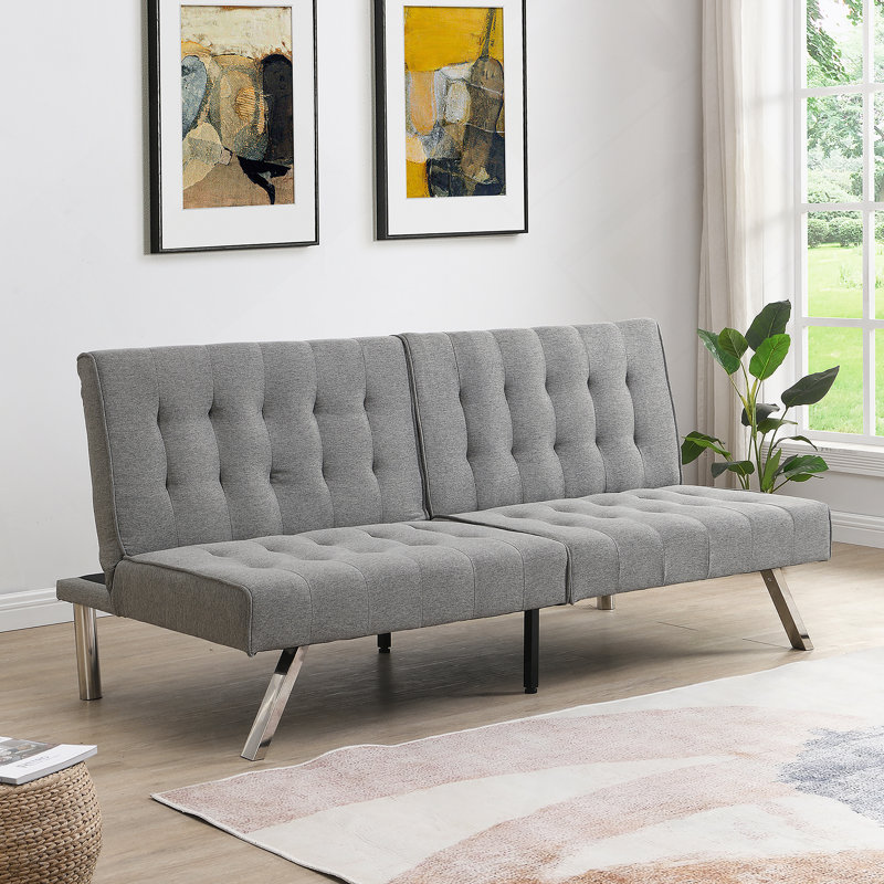 Canapé-lit polyvalent en bois avec pieds en acier inoxydable pour des espaces de vie élégants, Gris