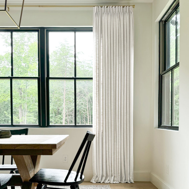 TWOPAGES Lined Curtain Faux Linen Pinch Pleat Curtain, Beige White, 40" W x 96" L
