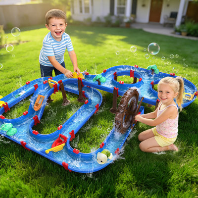 Table de jeu d'eau à 2 niveaux avec moulin à eau pour enfants, ensemble de parc aquatique 115 pièces, jouets d'été pour enfants de 3 à 8 ans