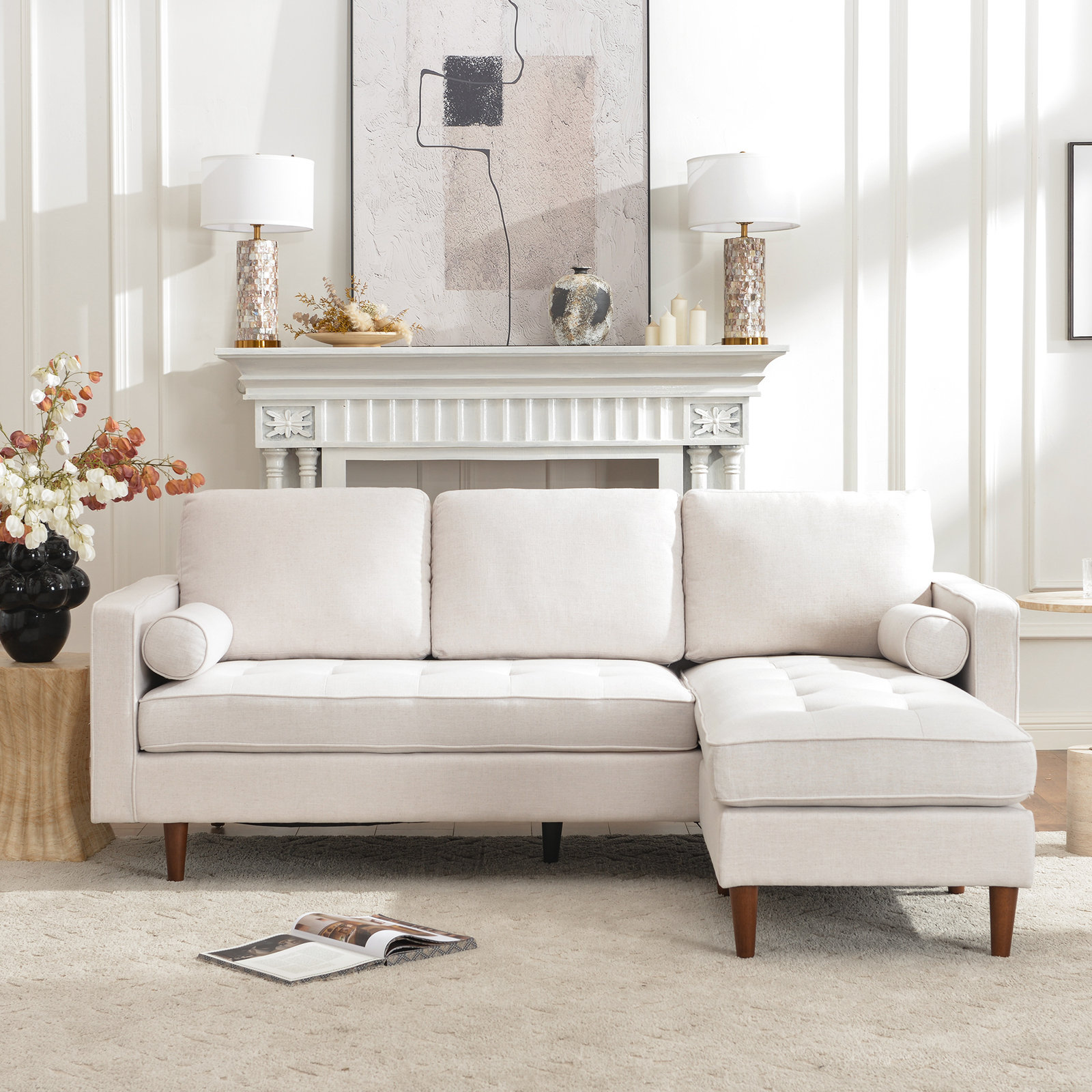 Geo 84" 2-Piece Upholstered Reversible Sectional, Ivory Linen