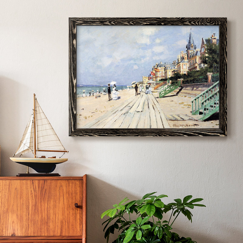 Plage à Trouville, peinture sur toile encadrée, Noir, H 18 po x l 26 po x P 1,5 po
