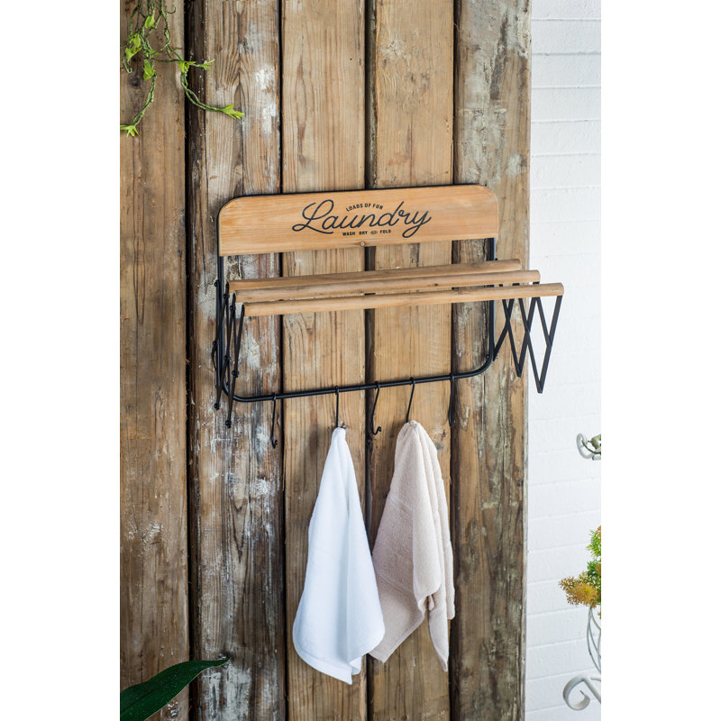 Laundry Rack with Accordion Design - 20" x 14" x 20" - Brown and Black