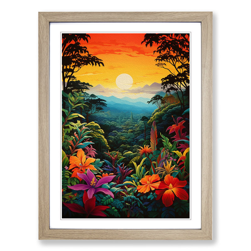 Jungle Colour Field Art - Framed Print, 64cm H x 46cm W x 2cm D, Oak Framed