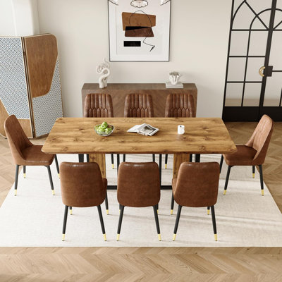 Ensemble de table de salle à manger 9 pièces comprenant un plateau en bois et un support en métal. L'ensemble de table de salle à manger rectangulaire de 78,7 po pour 8 personnes offre stabilité, confort et style.