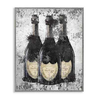 «Champagne Bottles Gray Gold Ink» par Amanda Greenwood, reproduction d'art graphique sur bois