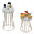Set of 2 Vintage Brass-Tone and Whitewashed Wood Pedestal Display Risers – Round Decorative Dessert Stands