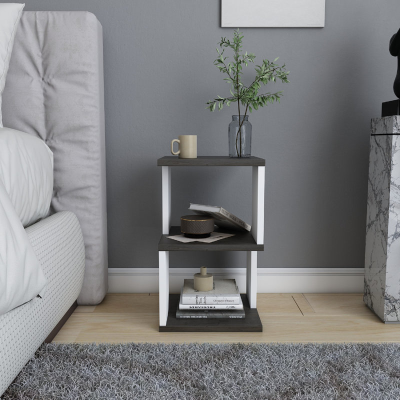 Carter Ergonomic Nightstand, Dark Oak/White