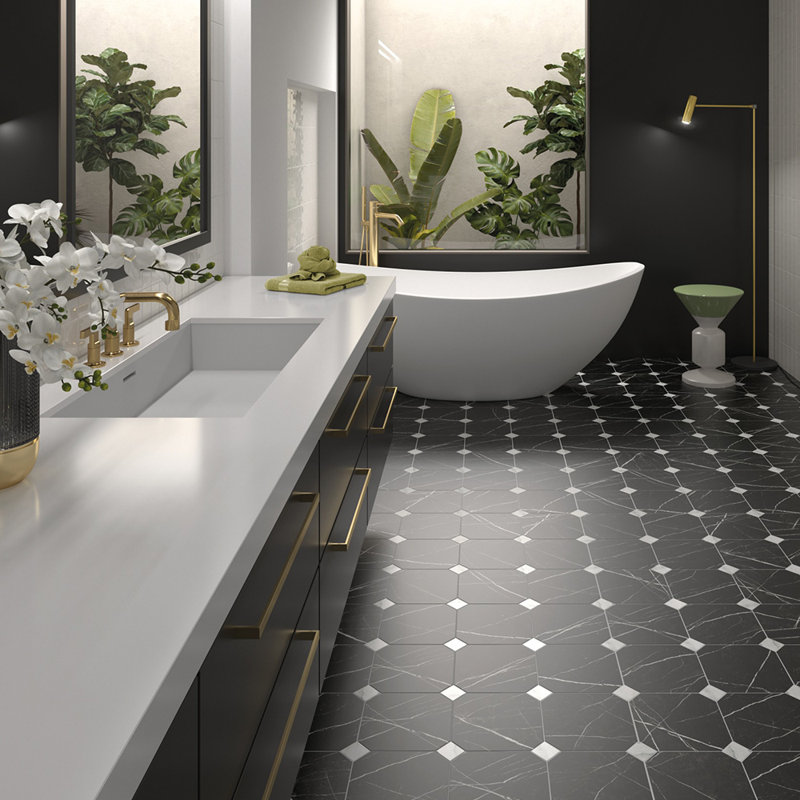 Lisbon Marmol Black With Marmol White Dot, Black