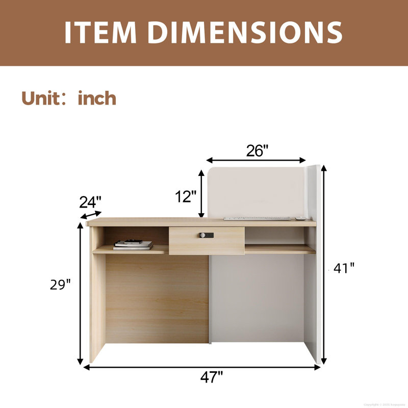 Bureau de réception rectangulaire moderne avec serrure numérique et gestion des câbles