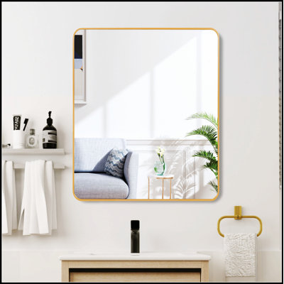 Metal Framed Square Bathroom Mirror For Wall With HD Glass And Anti-Rust Frame, Perfect For Modern Interiors.