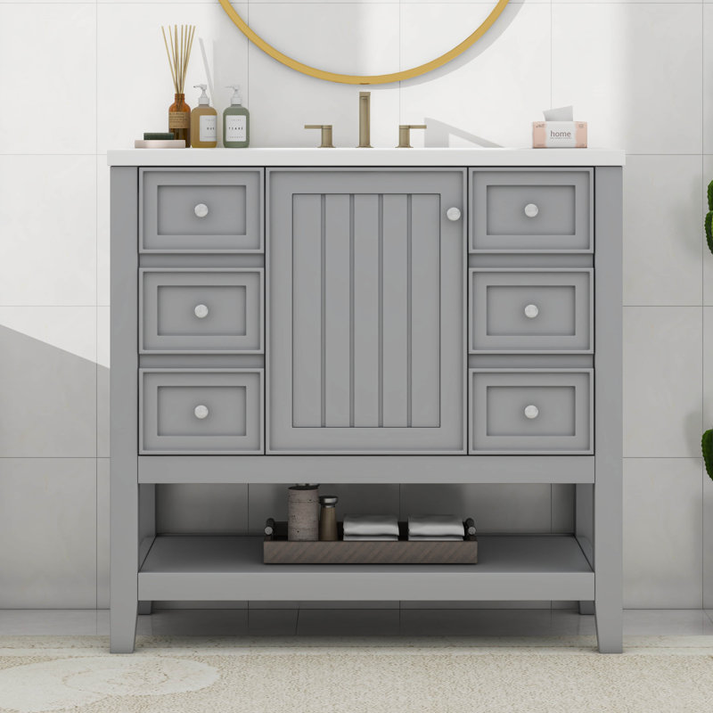 Meuble-lavabo 36 po avec lavabo, armoire de rangement moderne avec une armoire et trois tiroirs