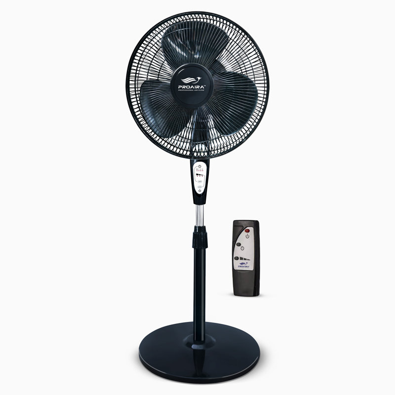 Ventilateur à piédestal oscillant 18 po Proaira, noir avec télécommande