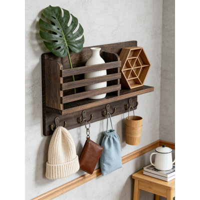 Organisateur de courrier mural et porte-clés mural avec tablette flottante, support de rangement en bois rustique pour le tri du courrier et crochets à clés