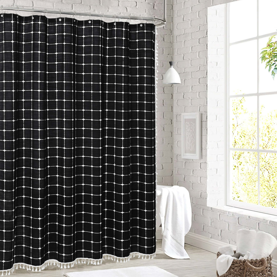 Boho Waterproof Plaid Shower Curtains with Tassel for Bathroom Homechoice International Group