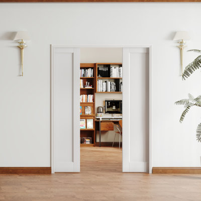 Porte coulissante avec fermeture à glissière - Porte intérieure en MDF blanc de style shaker et garde-manger avec cadre de poche
